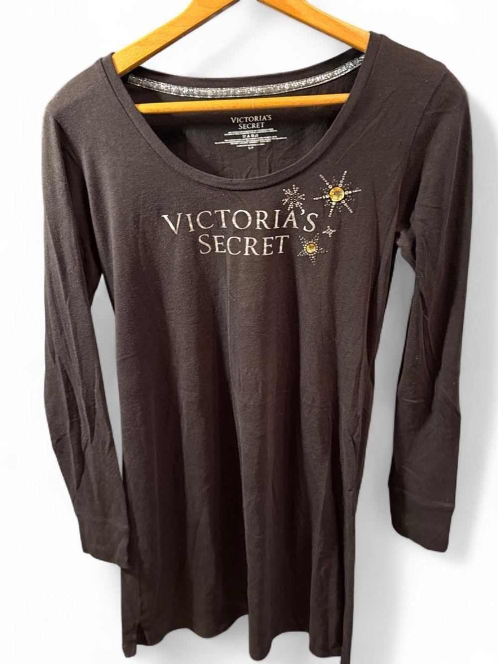 Victoria's Secret Black Long Sleeve Logo Sleepwear with Silver and Gold Accents